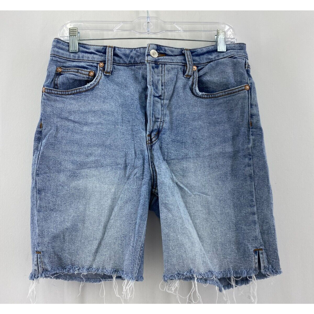 We The Free Avery Blue Cotton Blend Button Fly Denim Bermuda Shorts Womens Sz 30